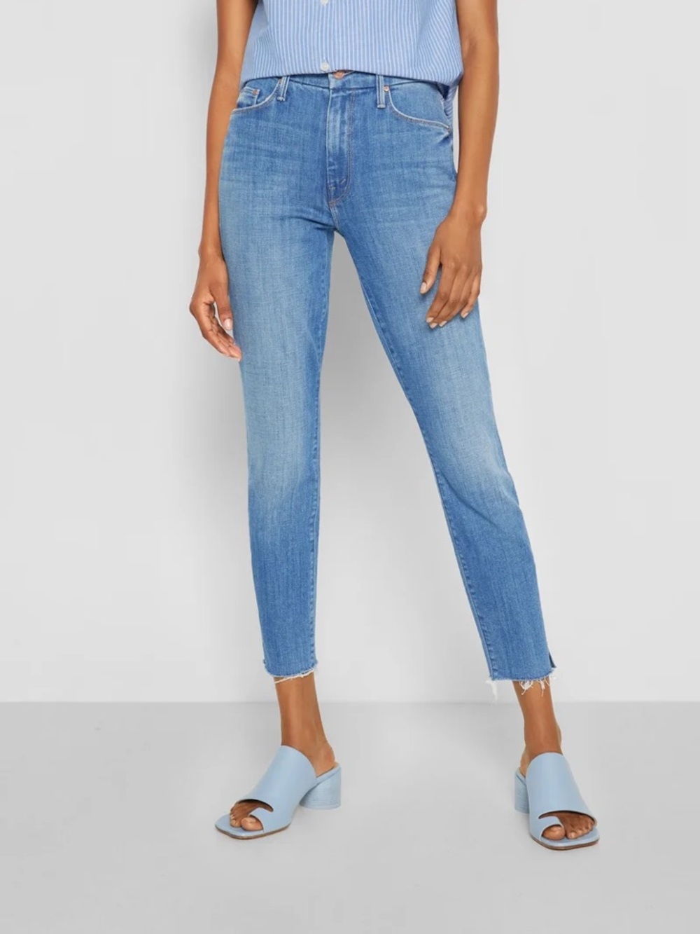Frame Denim Light Blue Cropped High-Rise Slim Jeans - Picture 1 of 7